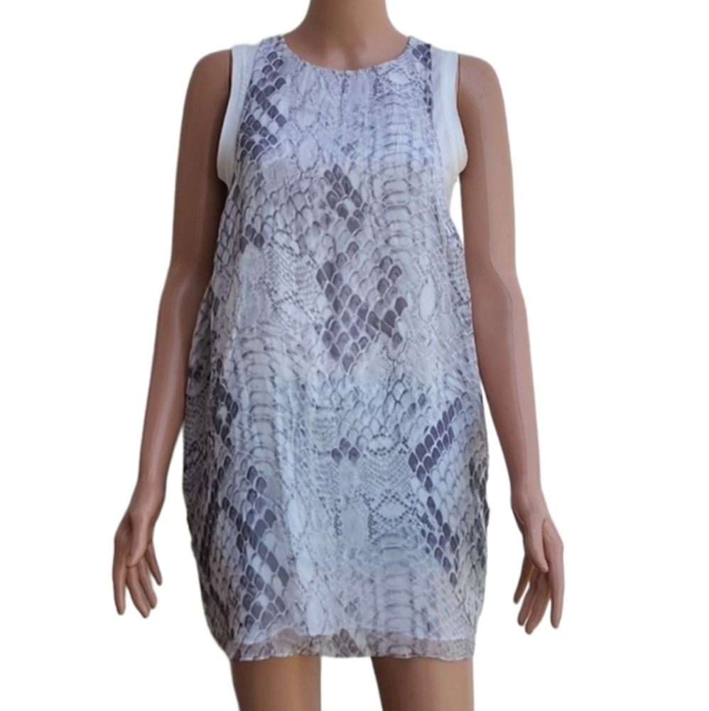 ANTHROPOLOGIE MARE MARE Women's gray/white animal print sleeveless silk top Sz S